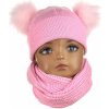 Detský komplet čiapka s 2 brmbolcami a nekonečný šál svetlo ružová