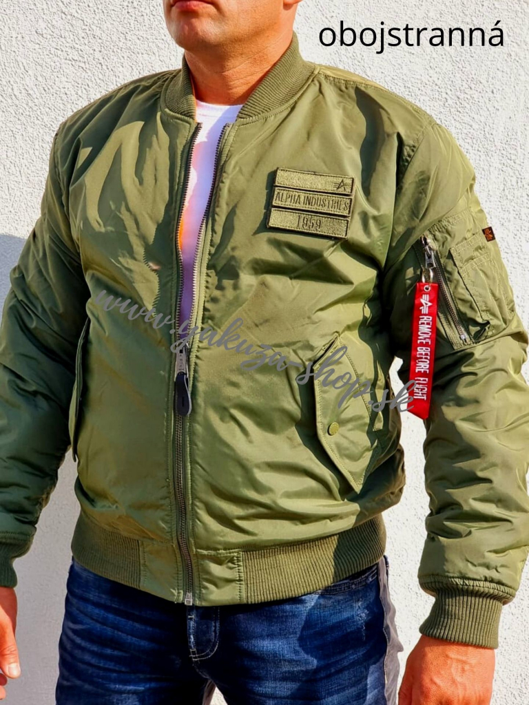 Alpha Industries bunda MA-1 FLC REV obojstranná pánska zimná bunda sage green/orange zelená