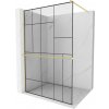 MEXEN/S - Kioto+ Sprchová zástena s poličkou WALK-IN 80 x 200, čierna vzor, zlatá kartáčovaná 800-080-121-55-78