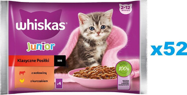 WHISKAS Junior Classic Meals v omáčke s hovädzím a kuracím mäsom 52 x 85 g