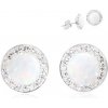 Strieborné náušnice kôstky s bielym opálom a kryštálmi Swarovski Elements White Opal