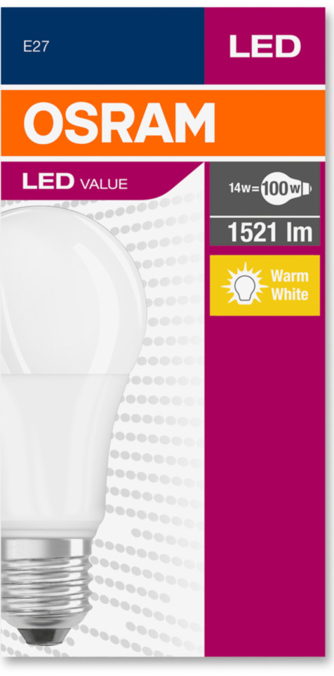 Osram LED VALUE CL A FR 100 14W/827 E27 2700K teplá biela