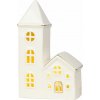 MagicHome Vianoce Dekorácia MagicHome, Domček s kostolom, LED, biely, porcelán, 11,2x5,5x17,4 cm