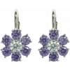 Strieborné zirkónové náušnice kvety fialové