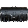 Kožený kufor na motorku so zámkom, nitmi a strapcami RSA K165 čierny