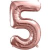 Fóliový balón s číslom 5 - Ružové zlato 86cm (Narodeninový fóliový balón číslo dva, vhodný na plnenie vzduchom aj héliom.)