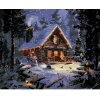 Diamantové maľovanie - SNEHULIAK, VIANOČNÝ STROM A CHATA S VIANOČNÝMI SVETIELKAMI Rámovanie: bez rámu a bez vypnutia plátna, Rozmer: 40x50 cm