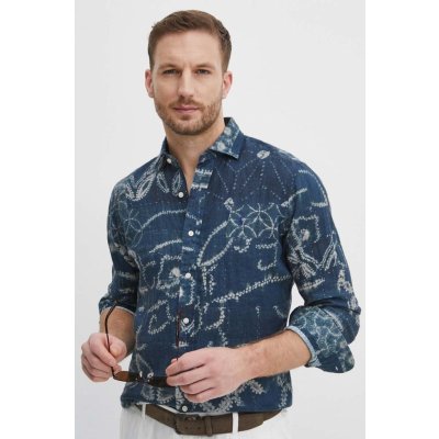 Polo Ralph Lauren l'anová košeľa regular s talianskym golierom 710934647 modrá