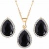 Vykladaný set náušnice a náhrdelník Gold Diamond - čierny