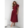 Warsaw Dress Bordové midi šaty s volánovými rukávmi Veľkosť: L