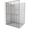 Mexen Kioto+ L, sprchová zástena Walk-In s poličkou a vešiakom 90 x 200 cm, 8mm číre sklo čierny vzor, medený matný profil, 800-090-123-65-78