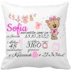 Pamätný vankúš pre novorodenca s údajmi o narodení (dievča)