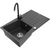 Mexen Cesar, granitový drez 775x470x190 mm, 1-komorový a čierna batéria Telma, čierna škvrnitá, 6514-76-670200-70