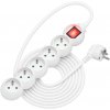 AlzaPower Arc predlžovací prívod 230 V 5 zásuviek vypínač 5 m biely APW-LV-A50E2W