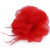 Šifónový kvet s perím na našitie a nalepenie Ø8-9 cm - 1 ks 2 červená