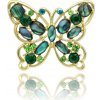 Yvon Brošňa v tvare motýľa s mušľou Abalone a zelenými kryštálmi