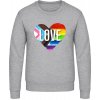B&C CREW Mikina bez Kapucne - Dúhové srdce Love - Šedá melírovaná - XL - Pánske