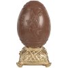 Clayre & Eef Hnedá dekorácia čoko vajcia s králikom na zlatom podstavci - 14*14*25 cm - Clayre & Eef