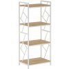 Kovový policový regál s 4 policami - dub prírodný/biely rám
