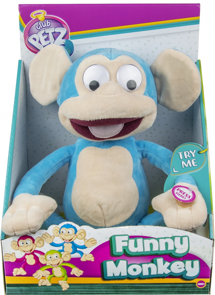 IMC Toys Chichotajúca sa opica Modrý maskot Fufris Funny Monkey