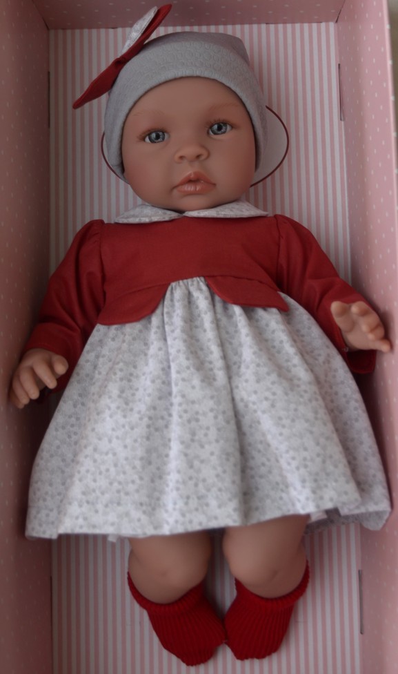 Asivil Realistické miminko Lea červeno-šedé šaty