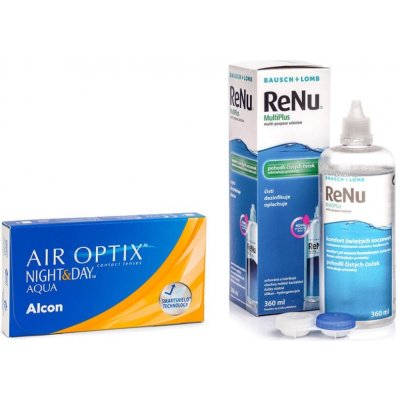 Alcon Air Optix Night & Day Aqua (6 šošoviek) + ReNu MultiPlus 360 ml s puzdrom Dioptrie: 3.25, Zakrivenie: 8.4, Priemer: 13.8