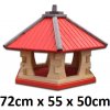 MKSTOR Drevené kŕmitko pre vtáky 72cmx55x50cm, vtáčia búdka so zásobníkom jedla, červená