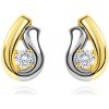 Šperky eshop - Zlaté 14K náušnice, dvojfarebná kontúra kvapky so žiarivým diamantom BT501.32