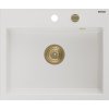 Mexen Oscar žulový kuchynský drez s 1-komorou 580 x 490 mm, biely, zlatý sifón - 6519581000-20-G