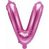 PartyDeco Fóliový balón Mini - Písmeno V 35 cm ružový
