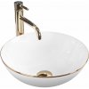 Rea Stella, umývadlo na dosku 355x355x135 mm, biela-zlatý okraj, REA-U7445