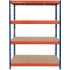 Majster Regál Bezskrutkový kovový regál RIVET s HDF policou-4-192x100x50, Modrá/Oranžová