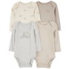 CARTER'S Body dlhý rukáv Gray Elephant neutral 4ks 24m / veľ. 92