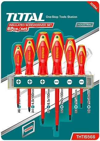 TOTAL-TOOLS Skrutkovače, súprava 6ks, 1000V, VDE, CrV, industrial