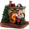 Dekorácia MagicHome Vianoce, Santa s dieťaťom pri krbe, LED, interiér, 10,5x7,8x9,4 cm, sellbox 12 ks