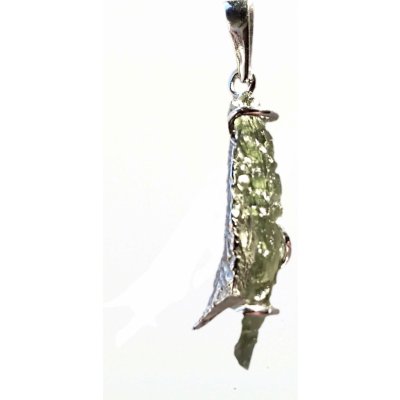 A-B Silver pendant uncut meteorite with Czech moldavite jw AGZ8306