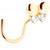 Šperky eshop - Zlatý piercing do nosa 585 - zahnutý, drobný motýlik zdobený čírymi zirkónmi GG95.21