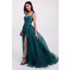 Exkluzívne dlhé zelené spoločenské šaty s flitrami a mohutnou sukňou - XL