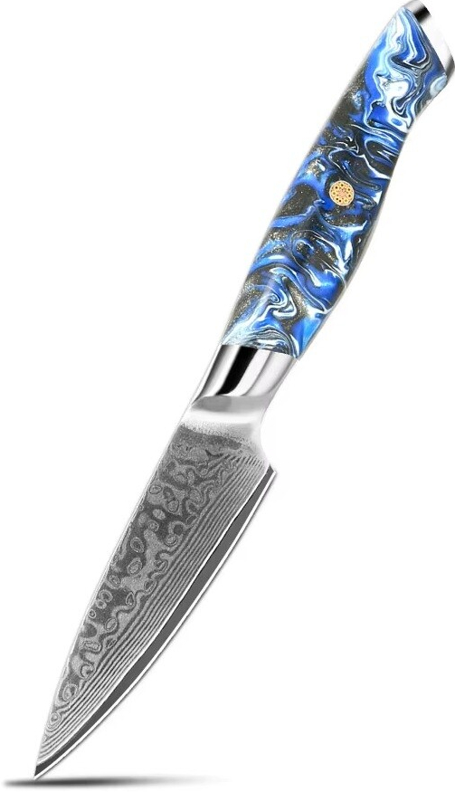 IZMAEL Damaškový kuchynský nôž Akio Paring/Modrá 9.5 cm