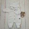 Detský pletený overálok s odopínacou kapucňou kokosovo biely