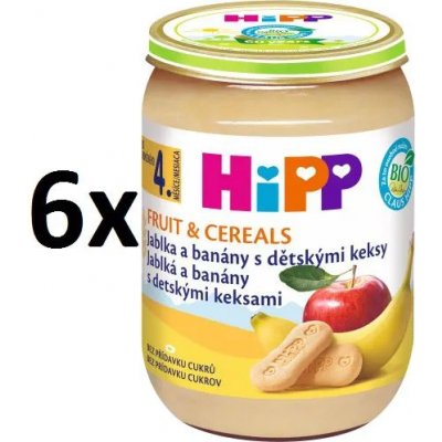 HiPP BIO Jablká a banány s detskými keksami - 6 x 190 g