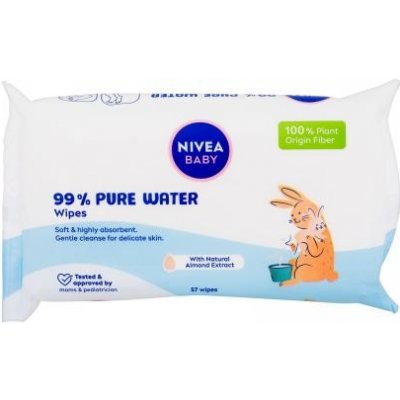 Nivea Baby 99% Pure Water Wipes čistiace vlhčené utierky s vysokým obsahom vody 57 ks