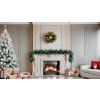 Veniec MagicHome Vianoce, prírodný, so šiškami, 20x LED, teplá biela, 3xAA, 8 funkcií, 30 cm