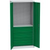 Univerzálna dielenská skriňa s DVB perforáciou, 8 zásuviek, 1 polica, zelená