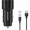 AlzaPower Car Charger P520 USB + USB-C Power Delivery čierna + MagCore 2 in 1 USB-C + Micro USB, 5A, BUN