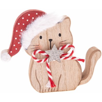 Vianočné dekorácie Mačka s čiapkou a hviezdou, 10 cm