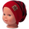 BABY NELLYS Jesenná/zimní prúžkovaná čiapka - červená/grafit