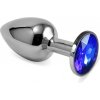 Butt Plug Silver Rosebud Classic with Darkblue Jewel Size S