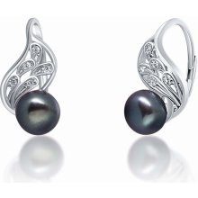 JwL Luxury Pearls strieborné náušnice s pravou čiernou perlou JL0674