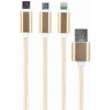 GEMBIRD Kábel CABLEXPERT USB A Male/Micro B + Type-C + Lightning, 1m, opletený, zlatý, blister CC-USB2-AM31-1M-G